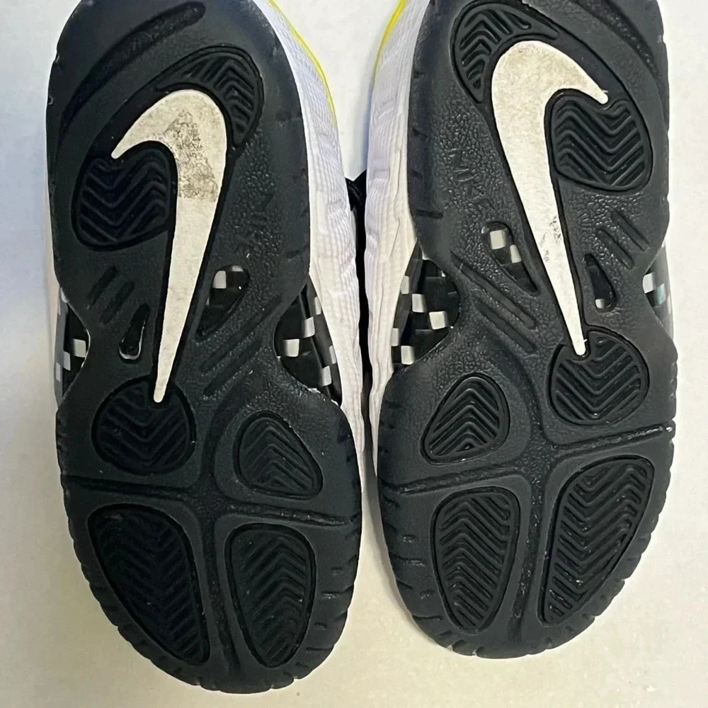 Nike Little Posite Foamposite kids tennis shoes size 10C yellow trim black white